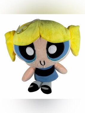 Powerpuff Girls Bubbles Plush Stuffed Animal Yellow Hair Blue Dress
